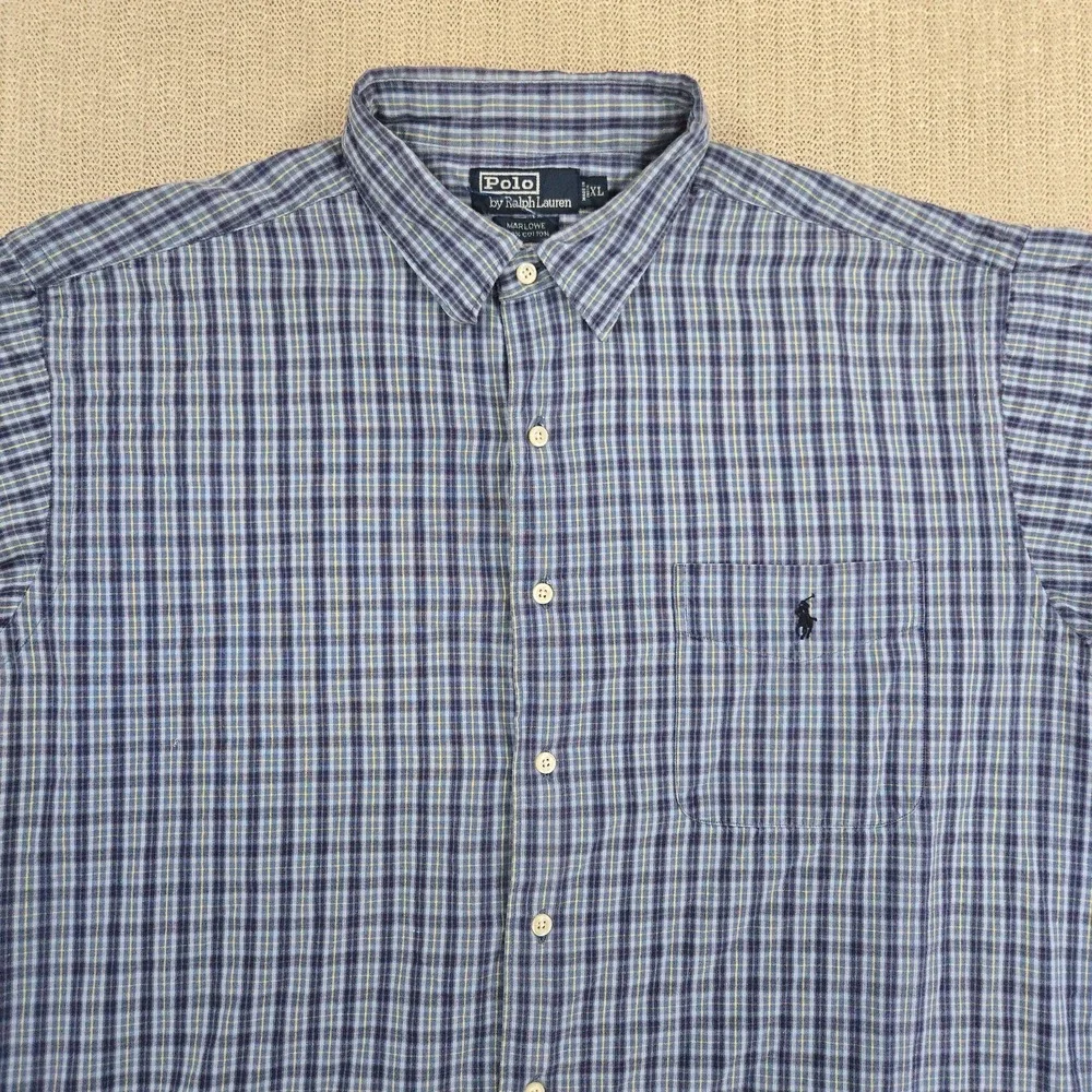 Polo Ralph Lauren Marlowe Shirt Mens XL Blue Check Plaid Classic Fit Vintage